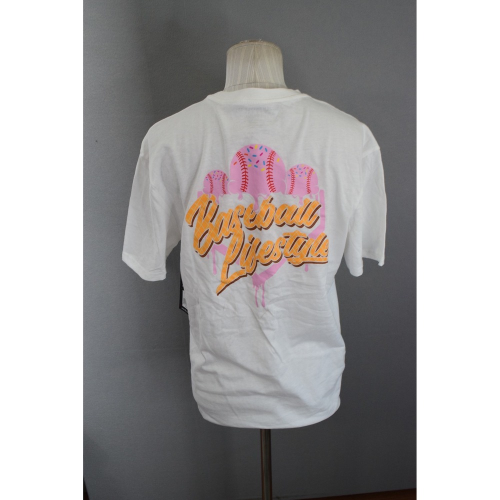 Baseball Lifestyle 101 T Shirt Medium White Ice Cream Pink Sprinkles New